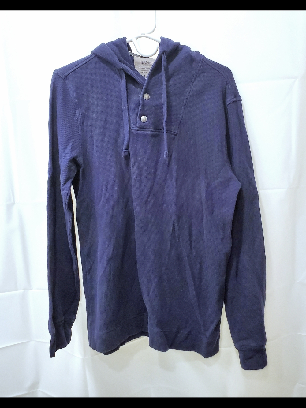 Banana Republic Navy Blue Hooded Waffle Cotton Sweatshirt